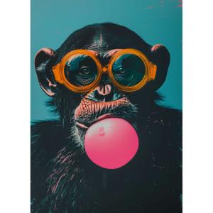 Tableau sur toile portrait chimpanzé pop art 30x45
