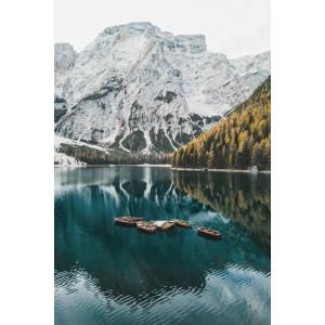 Tableau sur verre lac et montagnes 45x65