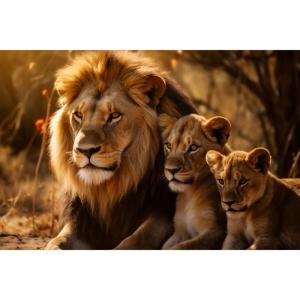 Tableau sur verre synthétique famille lion 80x120