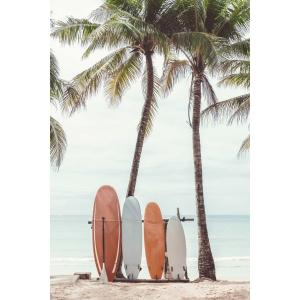 Tableau sur verre synthétique surfs et palmiers 80x120