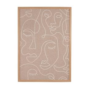 Tableau toile beige visages abstraits blancs 54x73