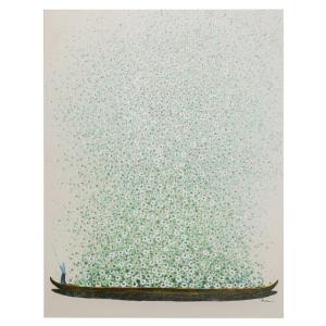 Tableau Touched fleurs pirogue 120x160cm beige et vert Kare…