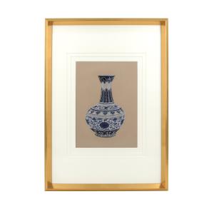 Tableau vase bleu avec verre 50x70