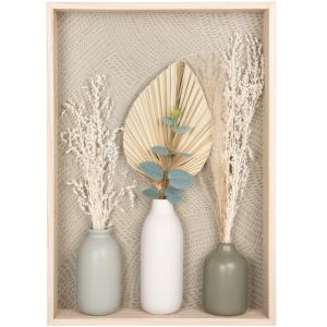 Tableau vases et fleurs séchées écru, beige, gris et vert 3…