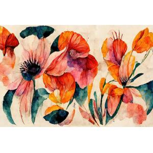 Tableaux fleurs coquelicot et aquarelle  imprimé sur toile…