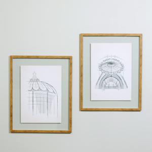 Tableaux imprimés architecture blanc et vert sous verre (x2…