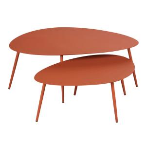 Tables basses gigognes de jardin en acier terracotta