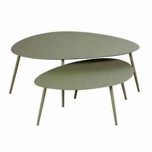 Tables basses gigognes de jardin en acier vert kaki