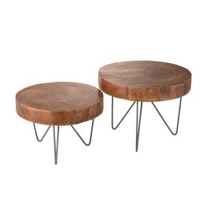 Tables basses gigognes rondes en bois et métal