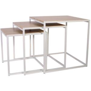 Tables carrées gigognes métal et bois (lot de 3) blanc