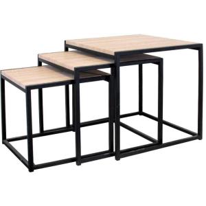 Tables carrées gigognes métal et bois (lot de 3) noir