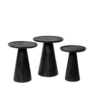Tables d’appoint set de 3 en bois de manguier brossé noir