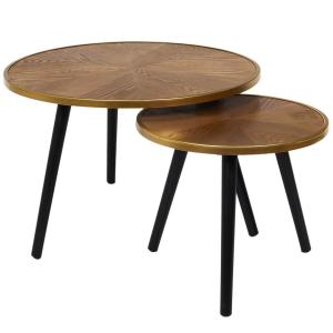 Tables  gigognes plateau effet bois cerclage or