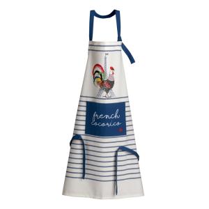 Tablier de cuisine recyclé  en coton ecru/bleu 85 x 72 cm