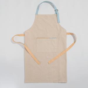 Tablier en coton beige avec bourdon bicolore 70x85