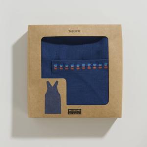 Tablier en coton bleu marine, marron et caramel avec poches…