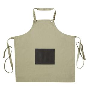 Tablier en tissu beige avec poche en simili cuir marron
