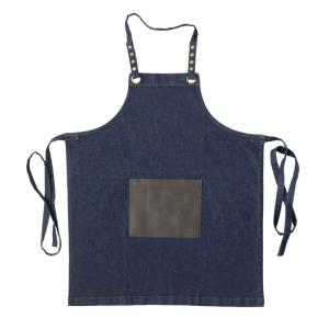 Tablier en tissu denim avec poche en simili cuir marron