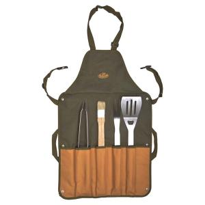 Tablier set outils barbecue toile marron