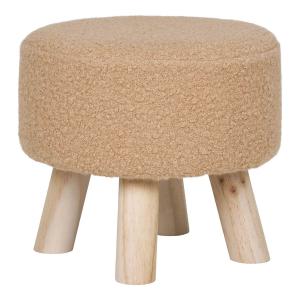 Tabouret  bas tissu bouclé beige pieds en pin naturel