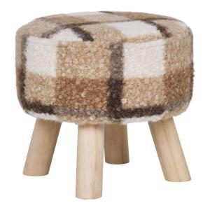 Tabouret  bas tissu bouclé imprimé ecossais pieds en pin na…