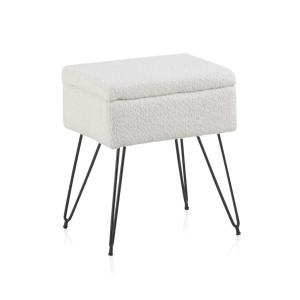 Tabouret blanc tapissé avec pieds en métal noir