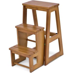 Tabouret d'échelle 3 marches pin couleur de noyer 57 x 39 x…