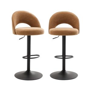Tabouret de bar ajustable métal et tissu camel, pied noir (…