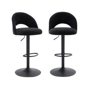 Tabouret de bar ajustable métal et tissu noir, pied noir (l…