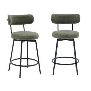 Tabouret de bar assise rotative métal noir et tissu vert (l…