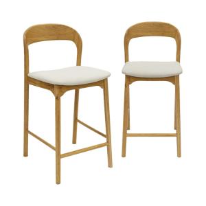 Tabouret de bar bois d'hévéa naturel et tissu (lot de 2)