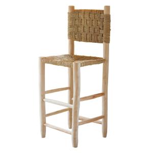 Tabouret de bar bois dossier damier naturel 40x40x108 cm
