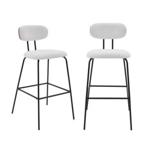 Tabouret de bar décor bois courbé teinté noyer et tissu bla…