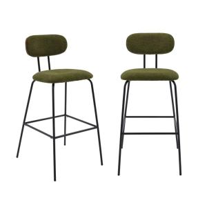 Tabouret de bar décor bois courbé teinté noyer et tissu kak…