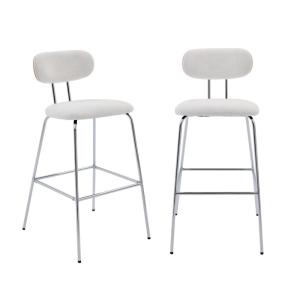 Tabouret de bar décor bois teinté chêne et tissu blanc