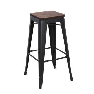 Tabouret de bar en acier et bois foncé