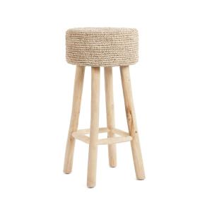 Tabouret de bar en bois de teck et raphia  naturel 35x35x75…
