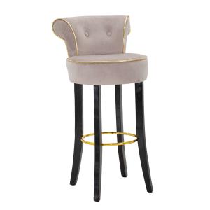 Tabouret de bar en bois et tissu gris 46x48x96 cm