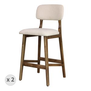 Tabouret de bar en bois patiné noyer et Tissu Trendy Ecru (…