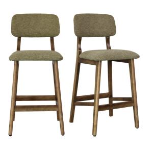 Tabouret de bar en bois patiné noyer et Tissu Trendy Sauge(…