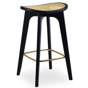 Tabouret de bar en cannage et bambou noir