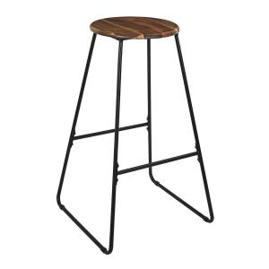 Tabouret  de bar en métal filaire noir et assise en acacia