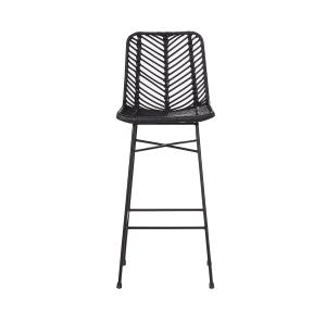 Tabouret de bar en rotin et métal noir