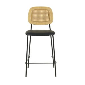 Tabouret de bar en simili cuir et cannage noir