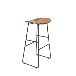 Tabouret de bar en teck recyclé et métal H62cm - Naturel