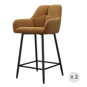 Tabouret de bar en tissu bouclé Ocre et métal noir (x2)