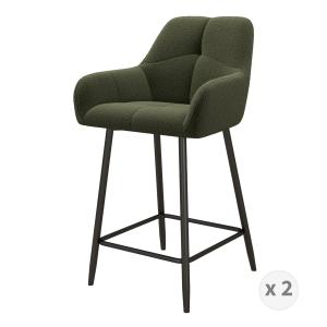 Tabouret de bar en tissu bouclé Vert Army et métal noir (x2…
