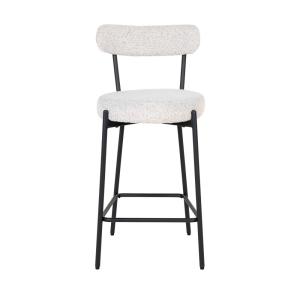 Tabouret de bar en tissu bouclette et métal H65cm - Écru
