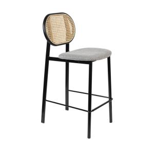 Tabouret de bar en tissu et cannage H65cm - Gris clair
