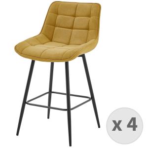 Tabouret de bar en tissu Moutarde et métal noir (x4)